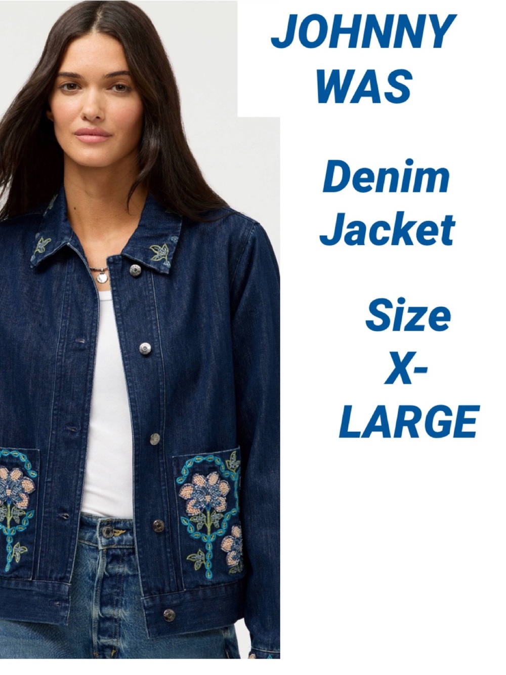 Johnny Was, X-LARGE, Denim Jacket, Sparkle Embroidery, NWT!